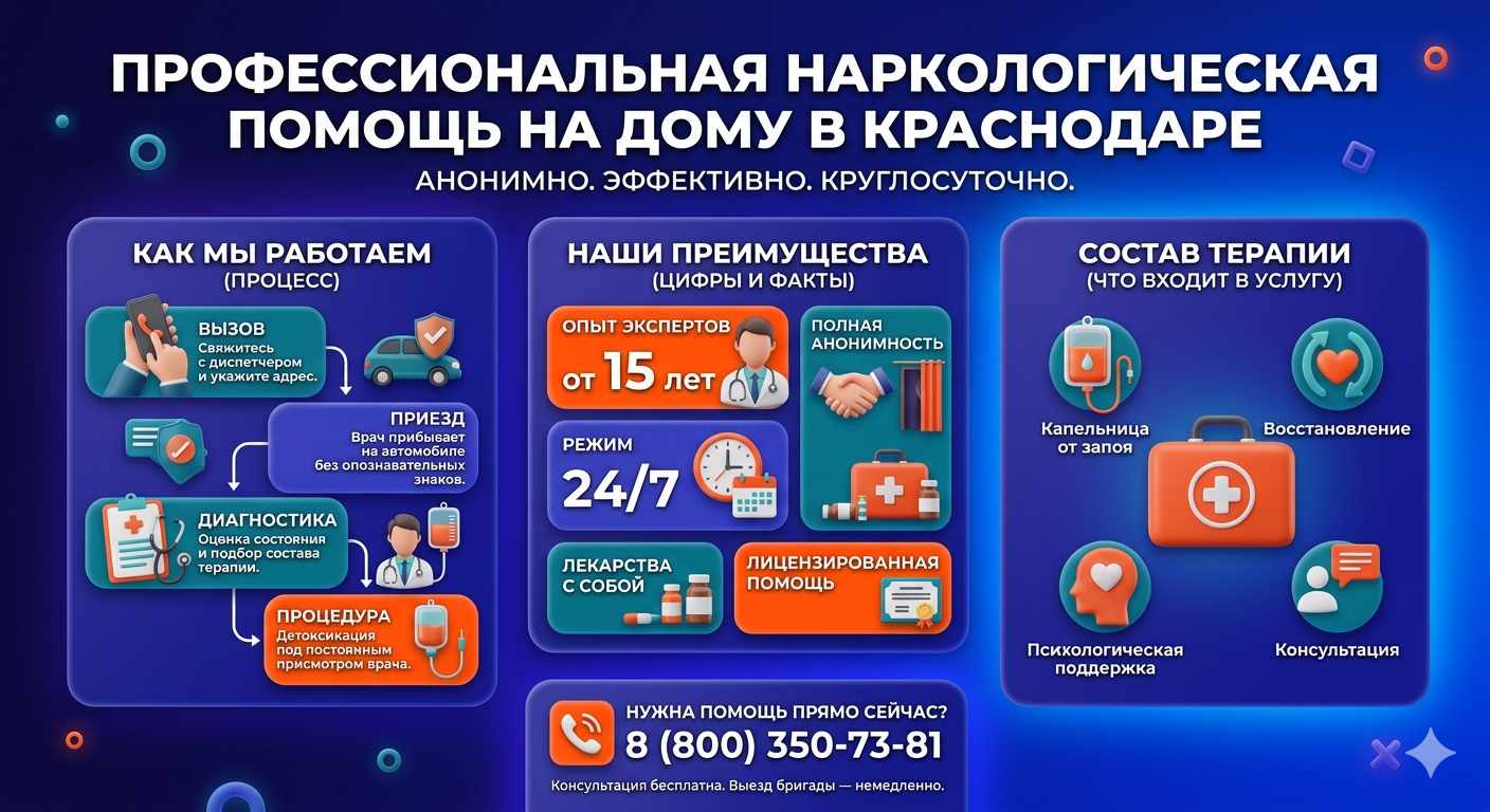 Инфографика о принципах лечения алкоголизма на дому в Средней Ахтубе: этапы вызова нарколога, преимущества анонимной детоксикации и состав медицинской помощи.